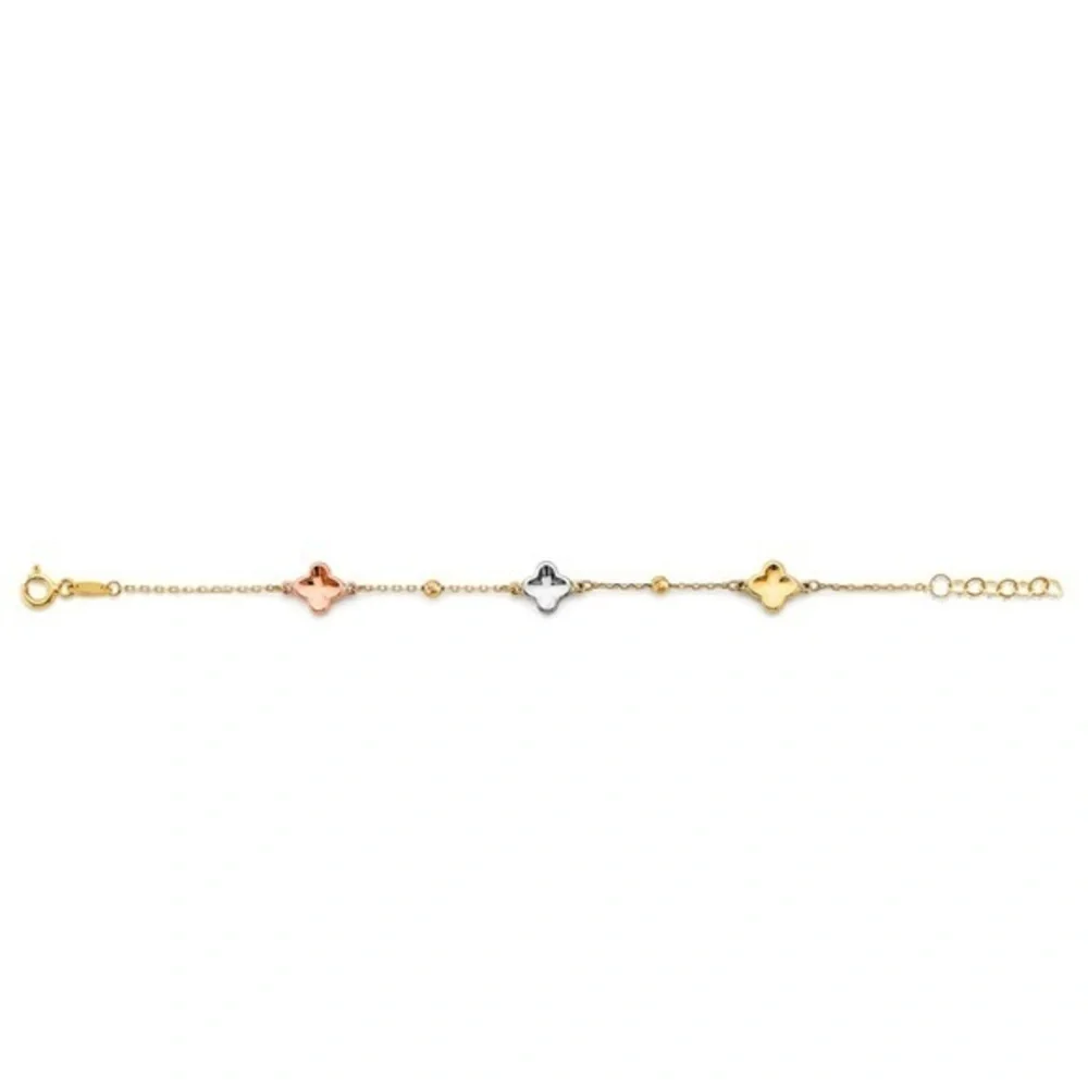 KIDS GIRLS 14K 3 COLOR GOLD FLOWER BALL Bracelet 5